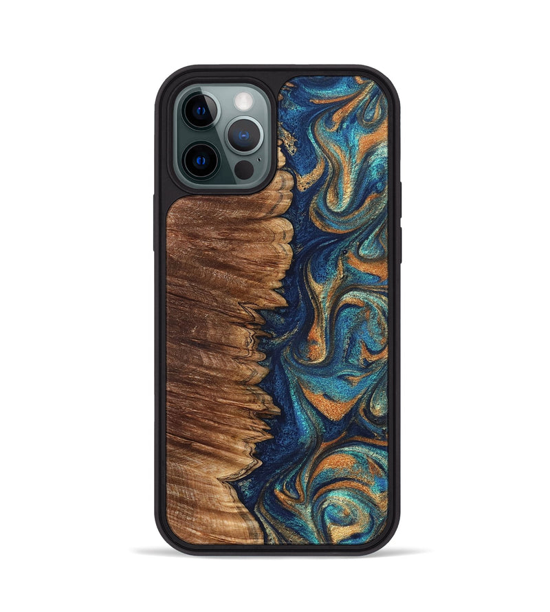 iPhone 12 Pro Wood Phone Case - Madden (Teal & Gold, 823692)