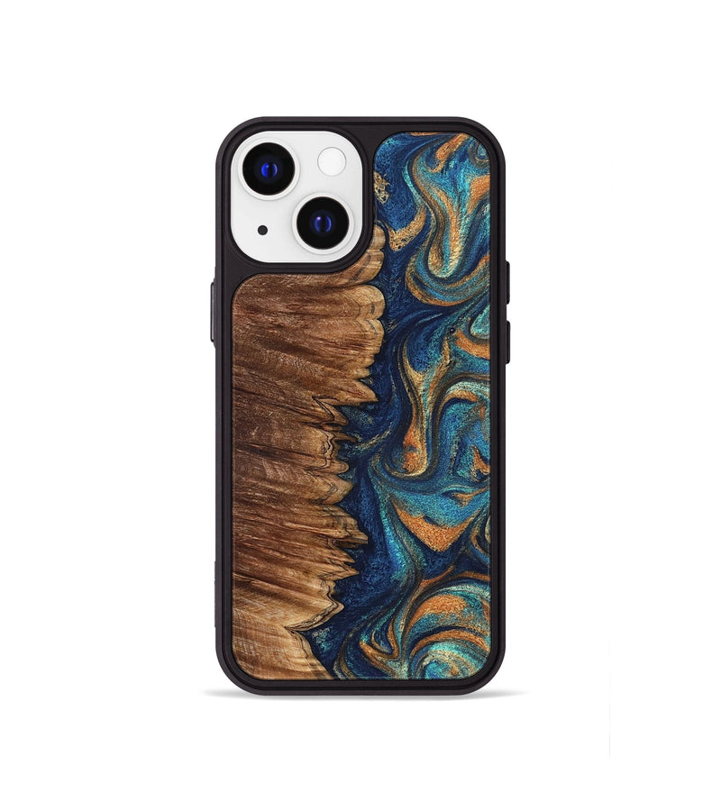 iPhone 13 mini Wood Phone Case - Madden (Teal & Gold, 823692)