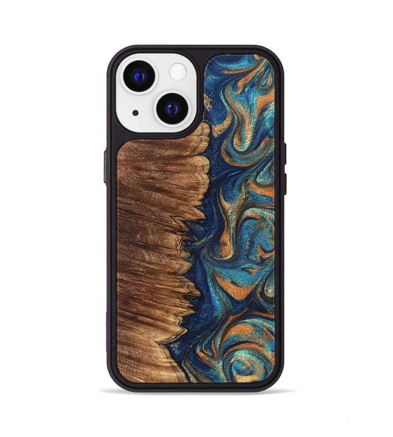 iPhone 13 Wood Phone Case - Madden (Teal & Gold, 823692)