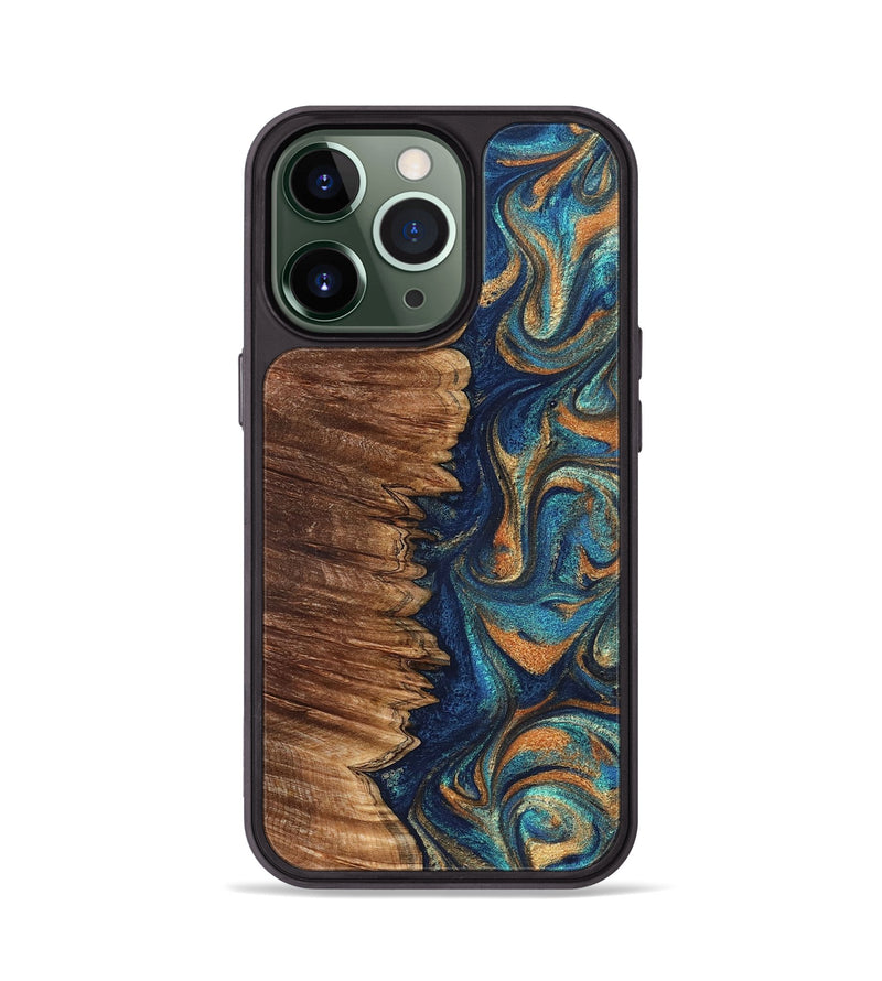 iPhone 13 Pro Wood Phone Case - Madden (Teal & Gold, 823692)