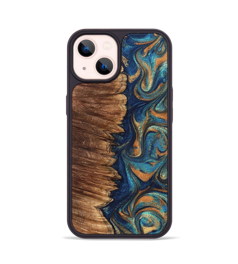 iPhone 14 Wood Phone Case - Madden (Teal & Gold, 823692)