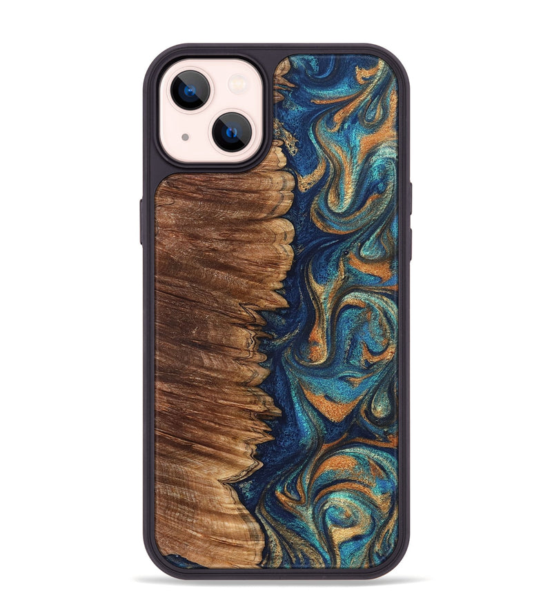 iPhone 14 Plus Wood Phone Case - Madden (Teal & Gold, 823692)