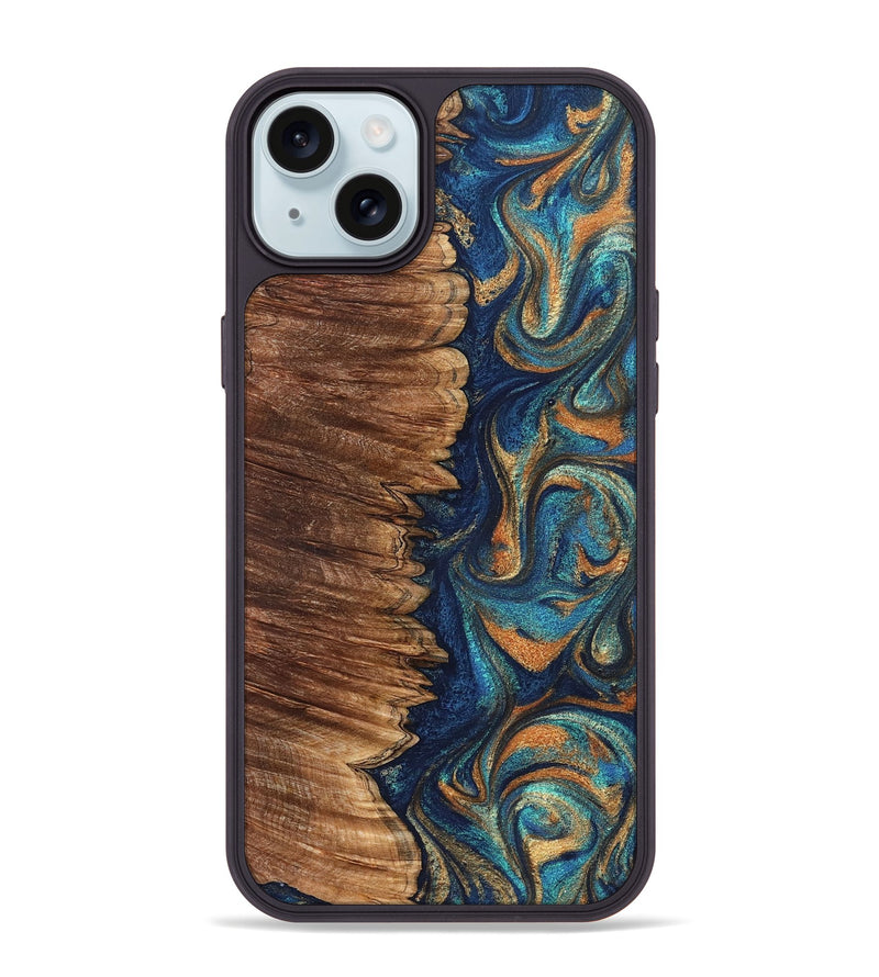 iPhone 15 Plus Wood Phone Case - Madden (Teal & Gold, 823692)