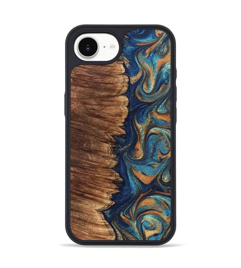 iPhone 16e Wood Phone Case - Madden (Teal & Gold, 823692)