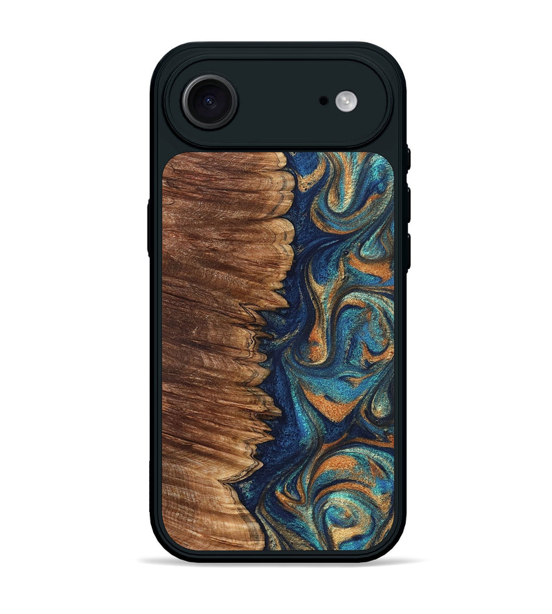 iPhone 17 Air Wood Phone Case - Madden (Teal & Gold, 823692)