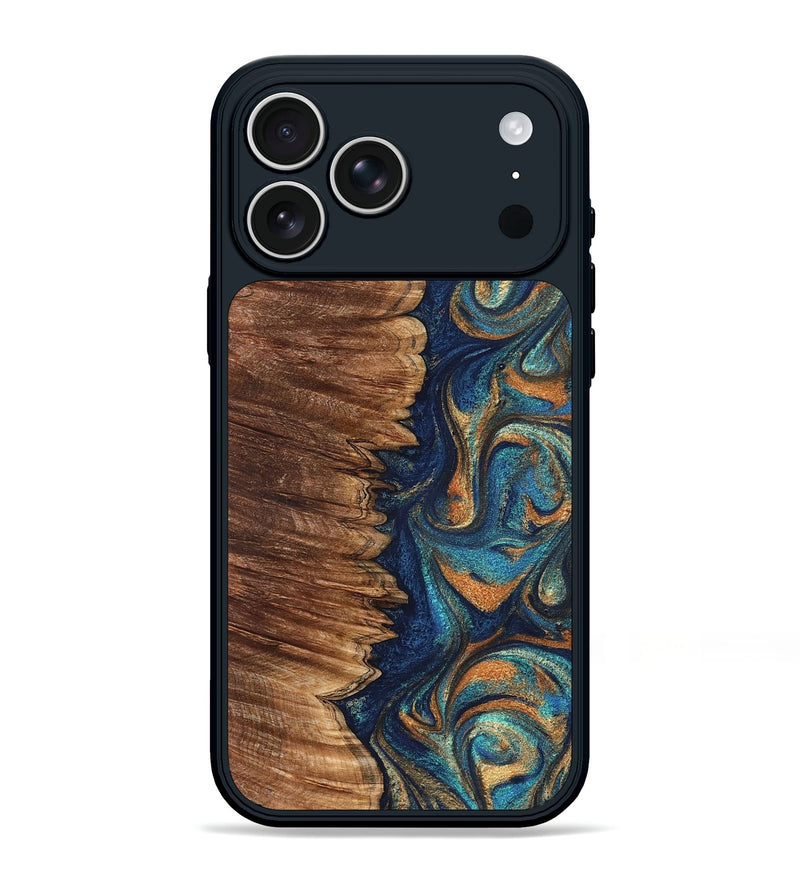 iPhone 17 Pro Max Wood Phone Case - Madden (Teal & Gold, 823692)
