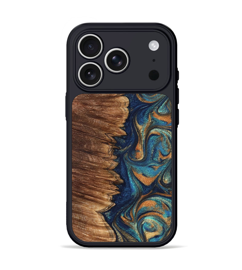iPhone 17 Pro Wood Phone Case - Madden (Teal & Gold, 823692)