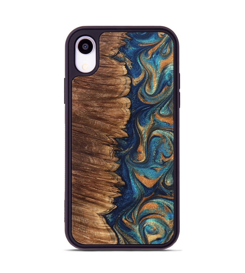 iPhone Xr Wood Phone Case - Madden (Teal & Gold, 823692)