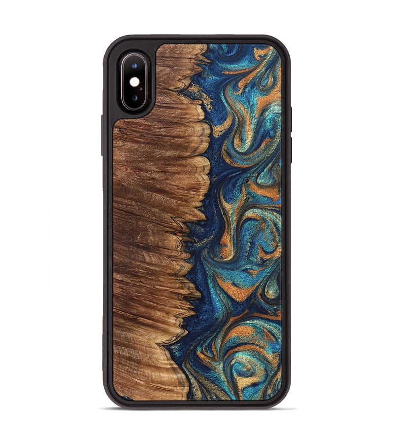 iPhone Xs Max Wood Phone Case - Madden (Teal & Gold, 823692)