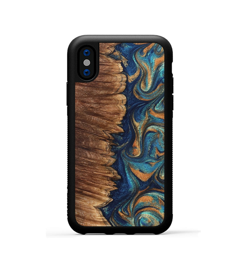 iPhone Xs Wood Phone Case - Madden (Teal & Gold, 823692)