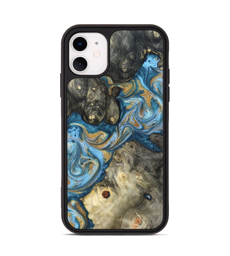 iPhone 11 Wood Phone Case - Aarav (Teal & Gold, 823693)