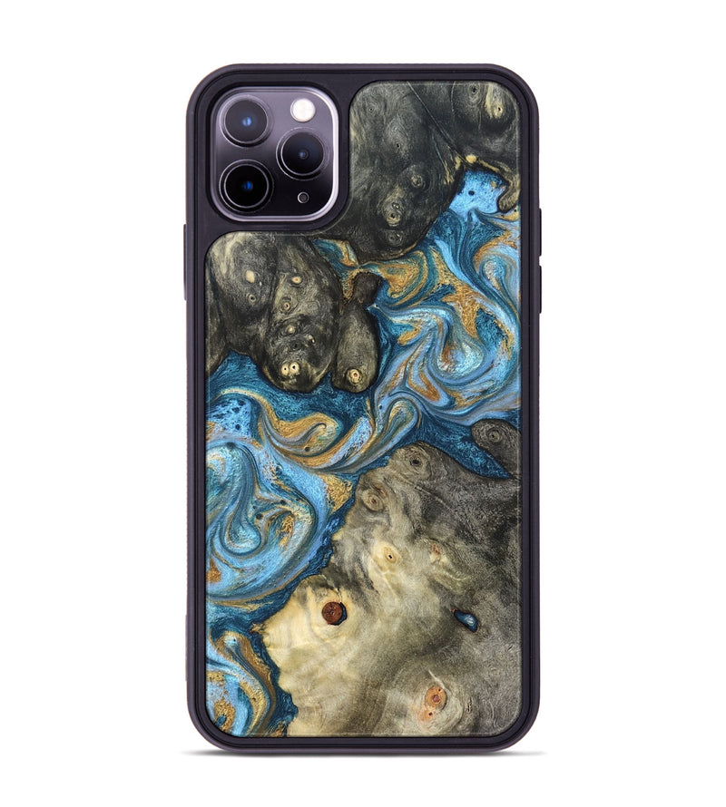 iPhone 11 Pro Max Wood Phone Case - Aarav (Teal & Gold, 823693)