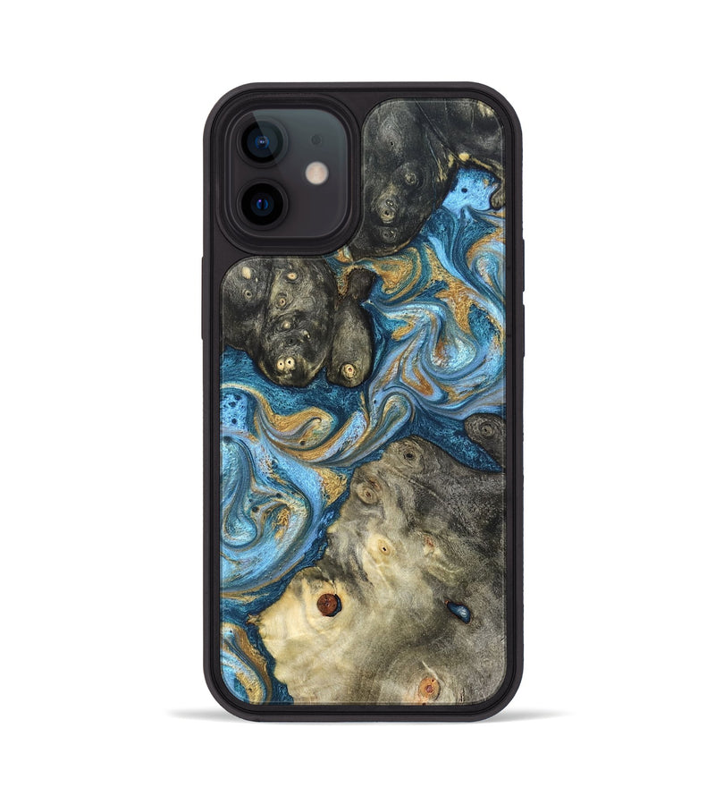 iPhone 12 Wood Phone Case - Aarav (Teal & Gold, 823693)