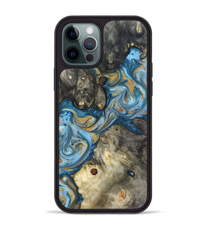iPhone 12 Pro Max Wood Phone Case - Aarav (Teal & Gold, 823693)