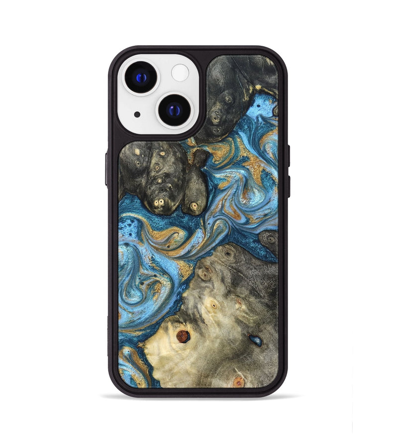 iPhone 13 Wood Phone Case - Aarav (Teal & Gold, 823693)