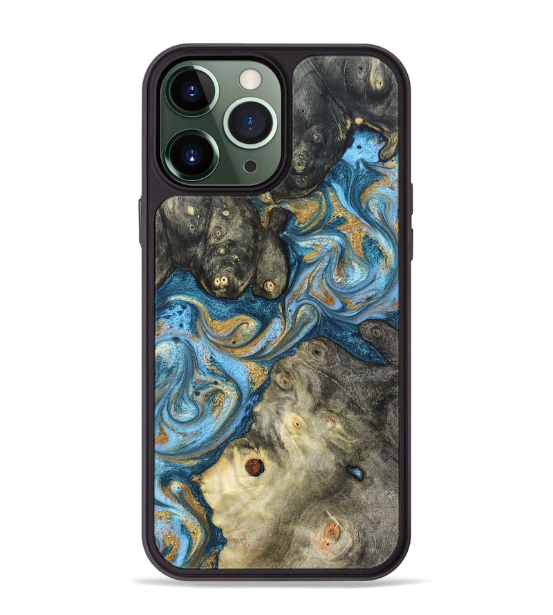 iPhone 13 Pro Max Wood Phone Case - Aarav (Teal & Gold, 823693)