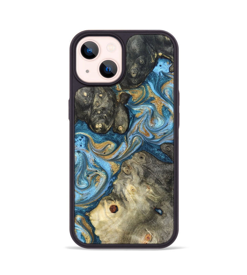 iPhone 14 Wood Phone Case - Aarav (Teal & Gold, 823693)