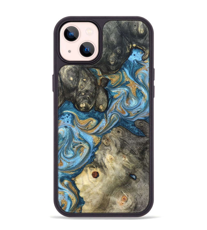 iPhone 14 Plus Wood Phone Case - Aarav (Teal & Gold, 823693)