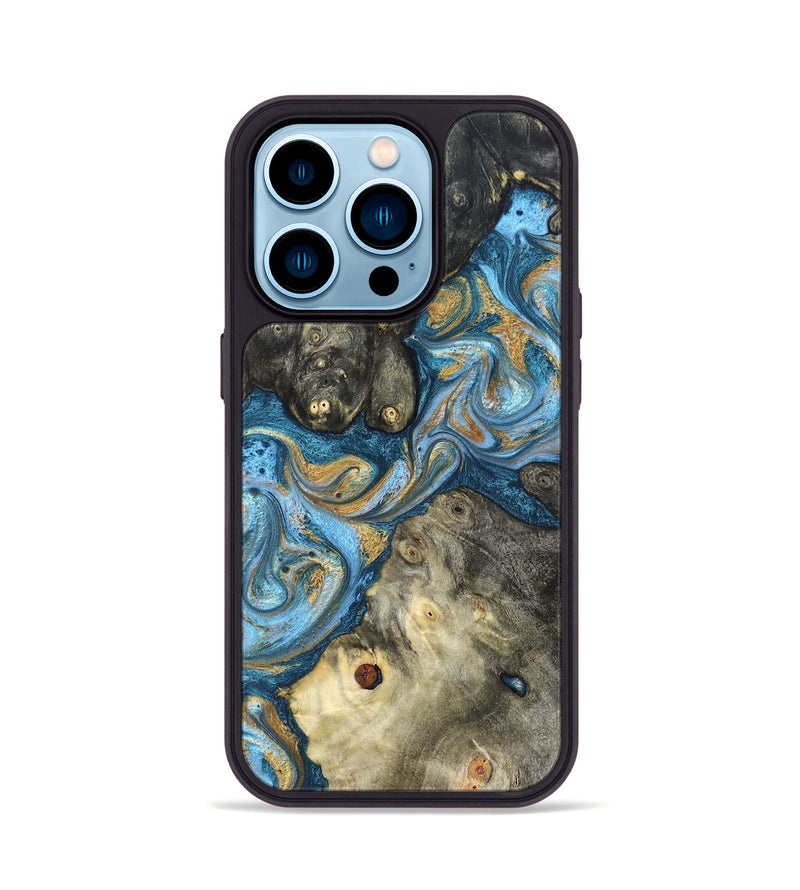 iPhone 14 Pro Wood Phone Case - Aarav (Teal & Gold, 823693)