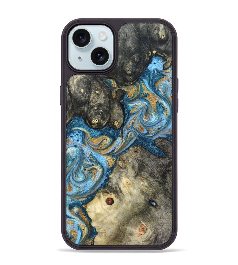 iPhone 15 Plus Wood Phone Case - Aarav (Teal & Gold, 823693)