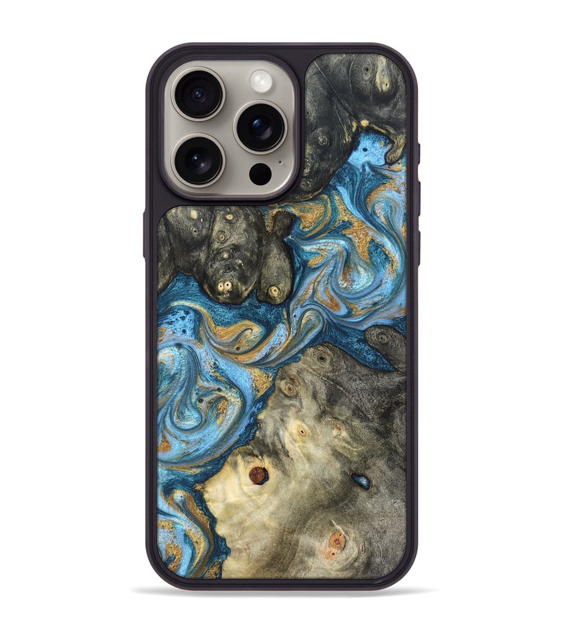 iPhone 15 Pro Max Wood Phone Case - Aarav (Teal & Gold, 823693)