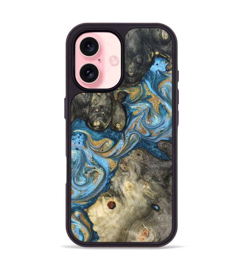 iPhone 16 Wood Phone Case - Aarav (Teal & Gold, 823693)