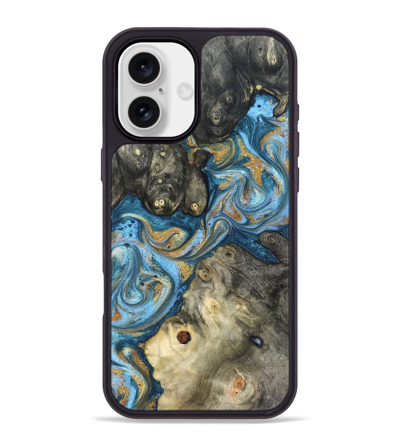 iPhone 16 Plus Wood Phone Case - Aarav (Teal & Gold, 823693)
