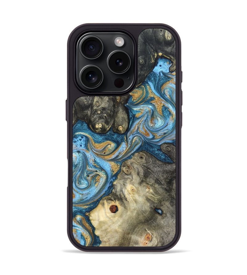 iPhone 16 Pro Wood Phone Case - Aarav (Teal & Gold, 823693)
