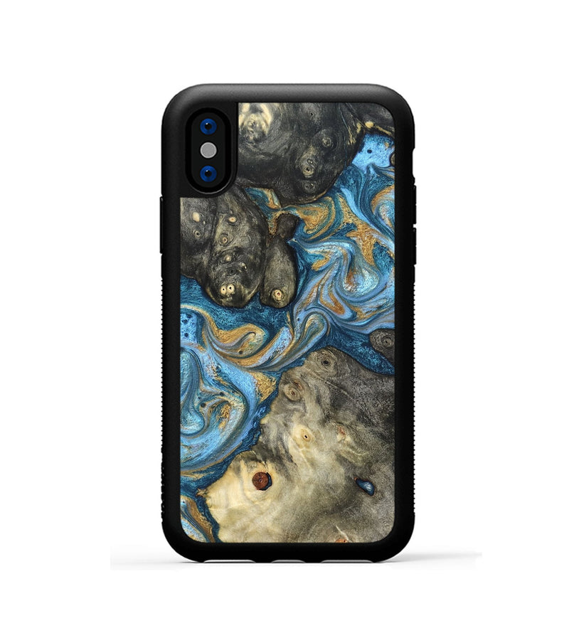 iPhone Xs Wood Phone Case - Aarav (Teal & Gold, 823693)