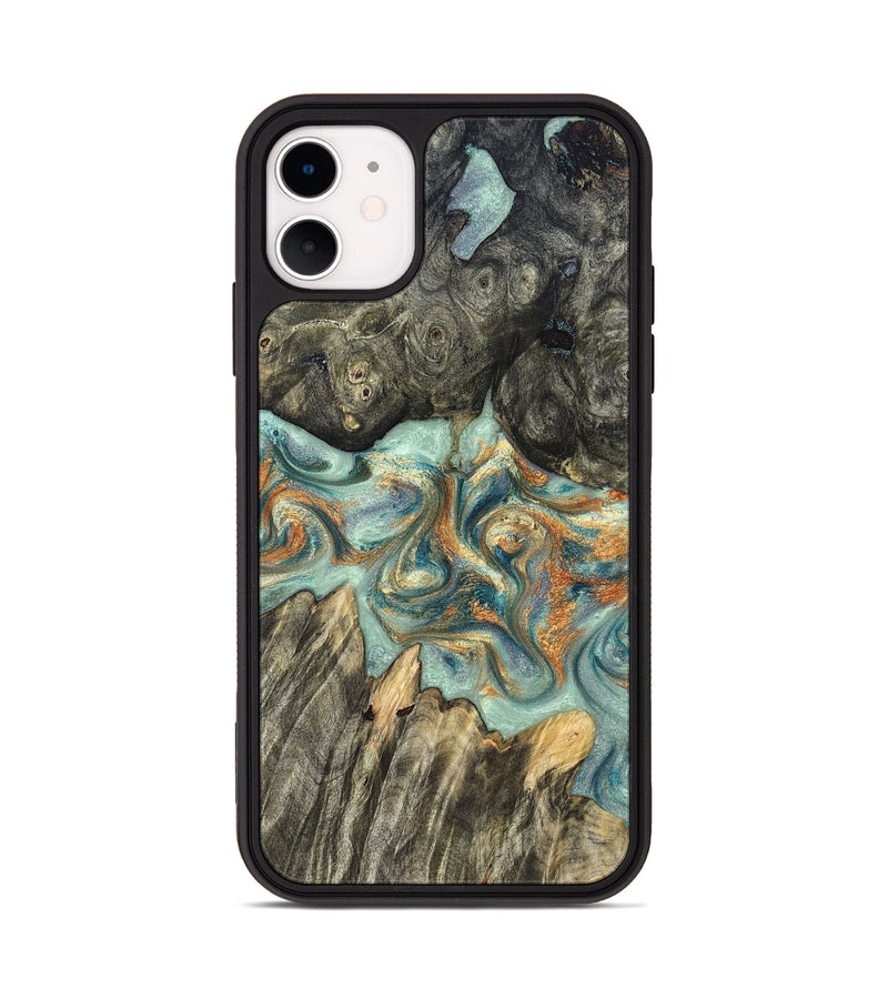 iPhone 11 Wood Phone Case - Tracey (Teal & Gold, 823696)