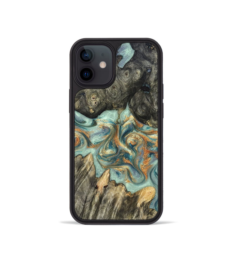 iPhone 12 mini Wood Phone Case - Tracey (Teal & Gold, 823696)