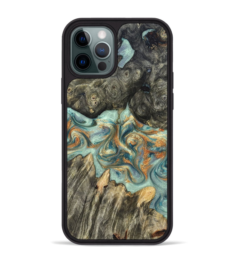 iPhone 12 Pro Max Wood Phone Case - Tracey (Teal & Gold, 823696)
