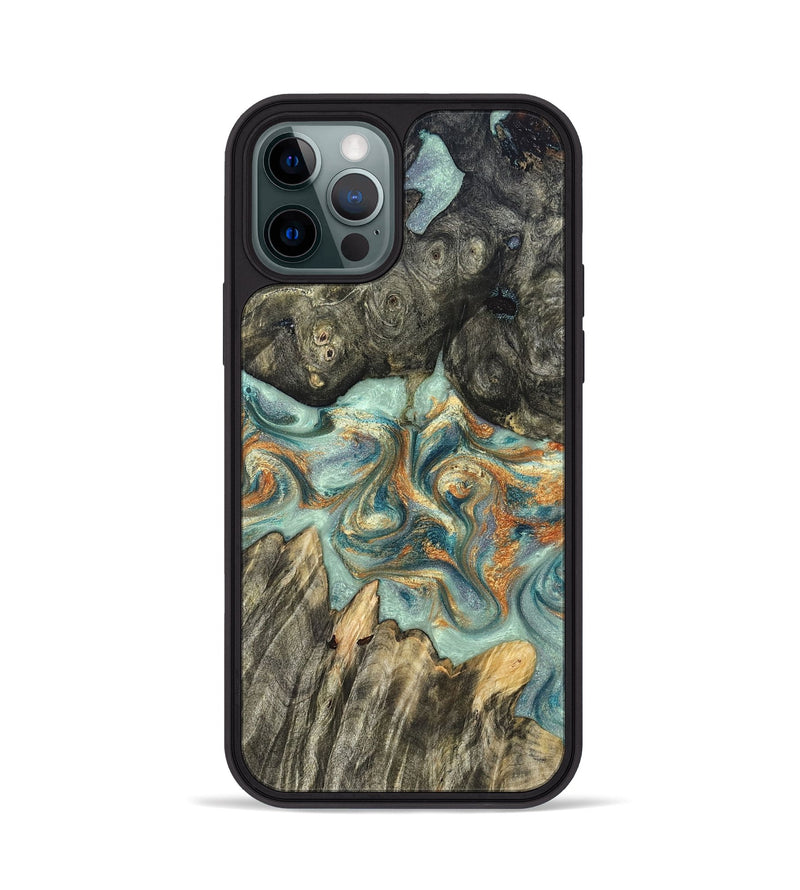 iPhone 12 Pro Wood Phone Case - Tracey (Teal & Gold, 823696)