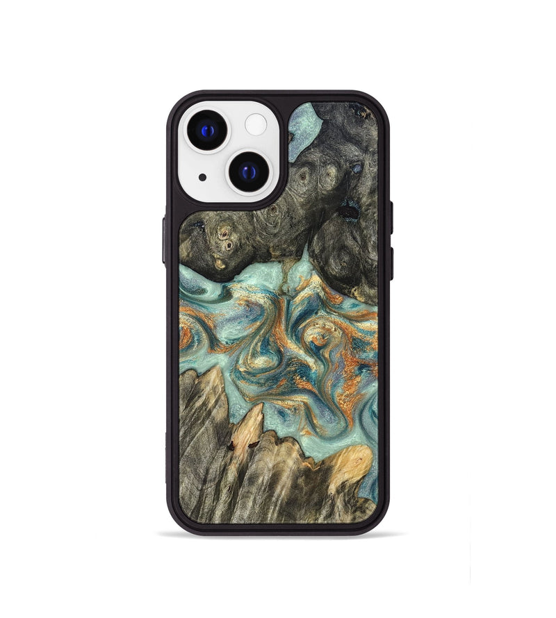 iPhone 13 mini Wood Phone Case - Tracey (Teal & Gold, 823696)
