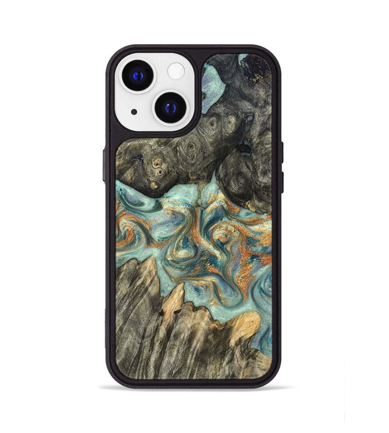 iPhone 13 Wood Phone Case - Tracey (Teal & Gold, 823696)