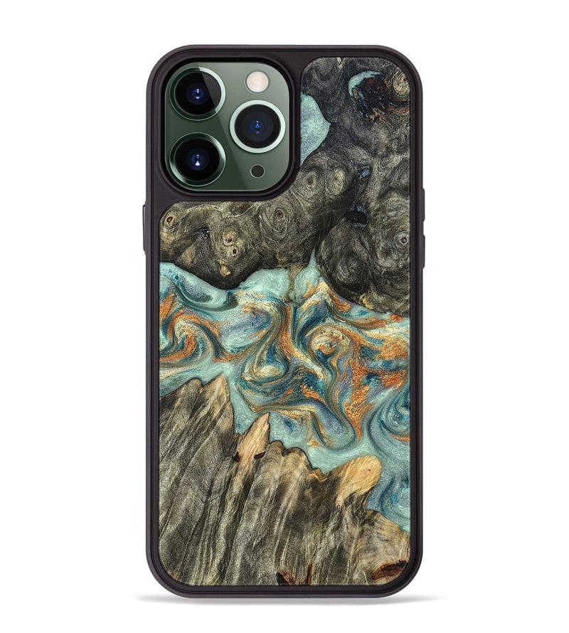 iPhone 13 Pro Max Wood Phone Case - Tracey (Teal & Gold, 823696)