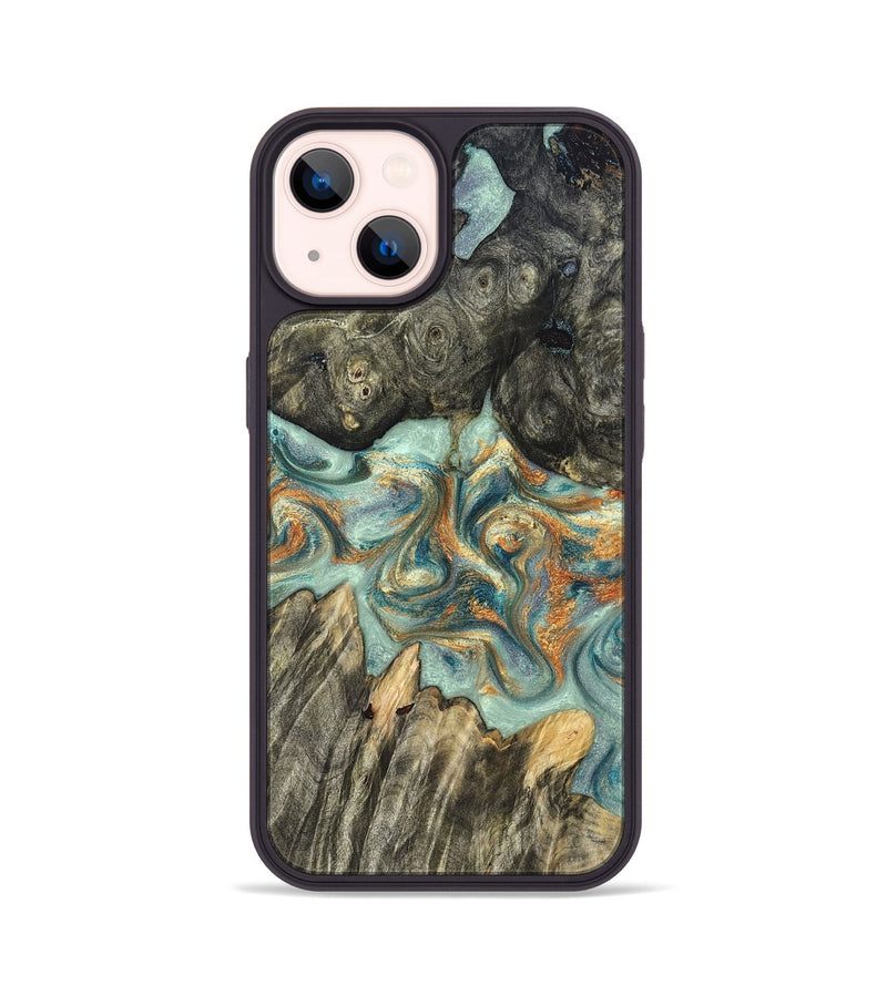 iPhone 14 Wood Phone Case - Tracey (Teal & Gold, 823696)