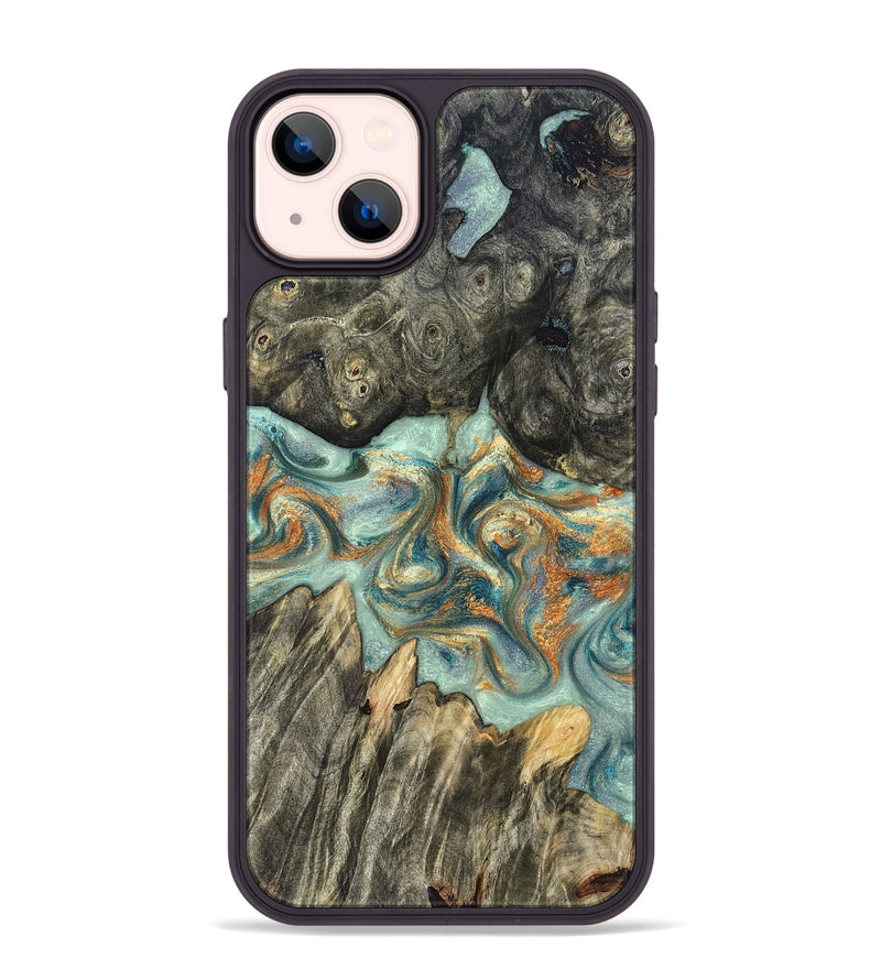 iPhone 14 Plus Wood Phone Case - Tracey (Teal & Gold, 823696)