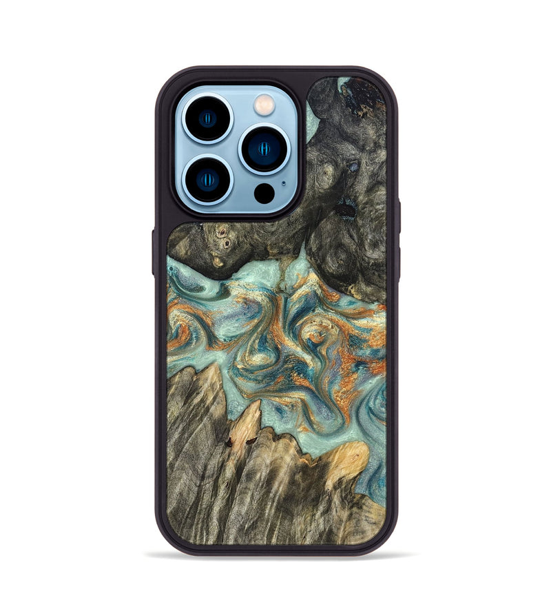 iPhone 14 Pro Wood Phone Case - Tracey (Teal & Gold, 823696)