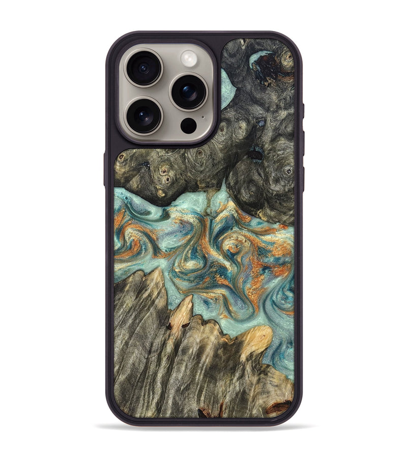 iPhone 15 Pro Max Wood Phone Case - Tracey (Teal & Gold, 823696)