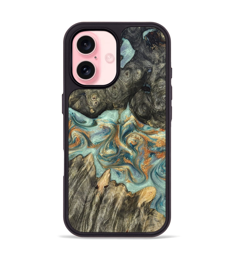 iPhone 16 Wood Phone Case - Tracey (Teal & Gold, 823696)