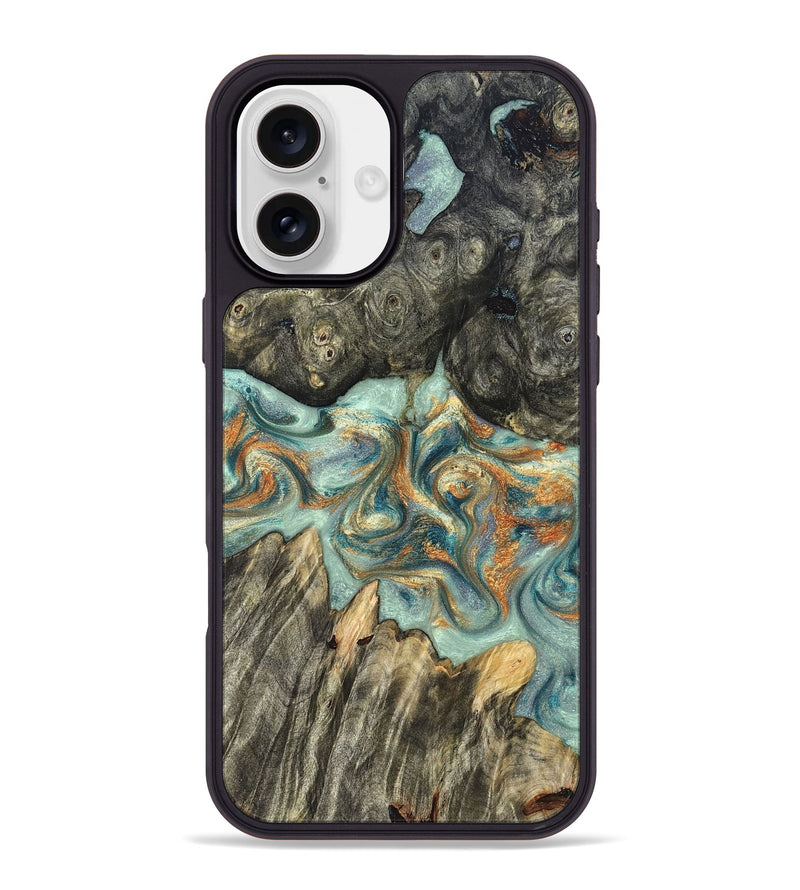 iPhone 16 Plus Wood Phone Case - Tracey (Teal & Gold, 823696)
