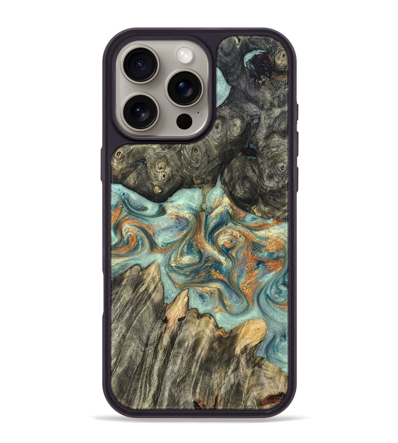 iPhone 16 Pro Max Wood Phone Case - Tracey (Teal & Gold, 823696)