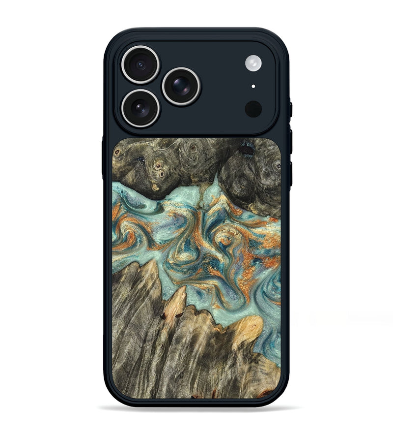 iPhone 17 Pro Max Wood Phone Case - Tracey (Teal & Gold, 823696)