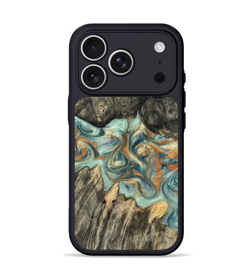 iPhone 17 Pro Wood Phone Case - Tracey (Teal & Gold, 823696)