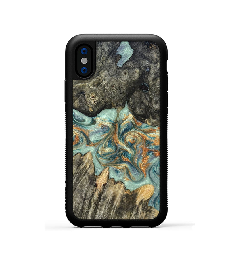 iPhone Xs Wood Phone Case - Tracey (Teal & Gold, 823696)
