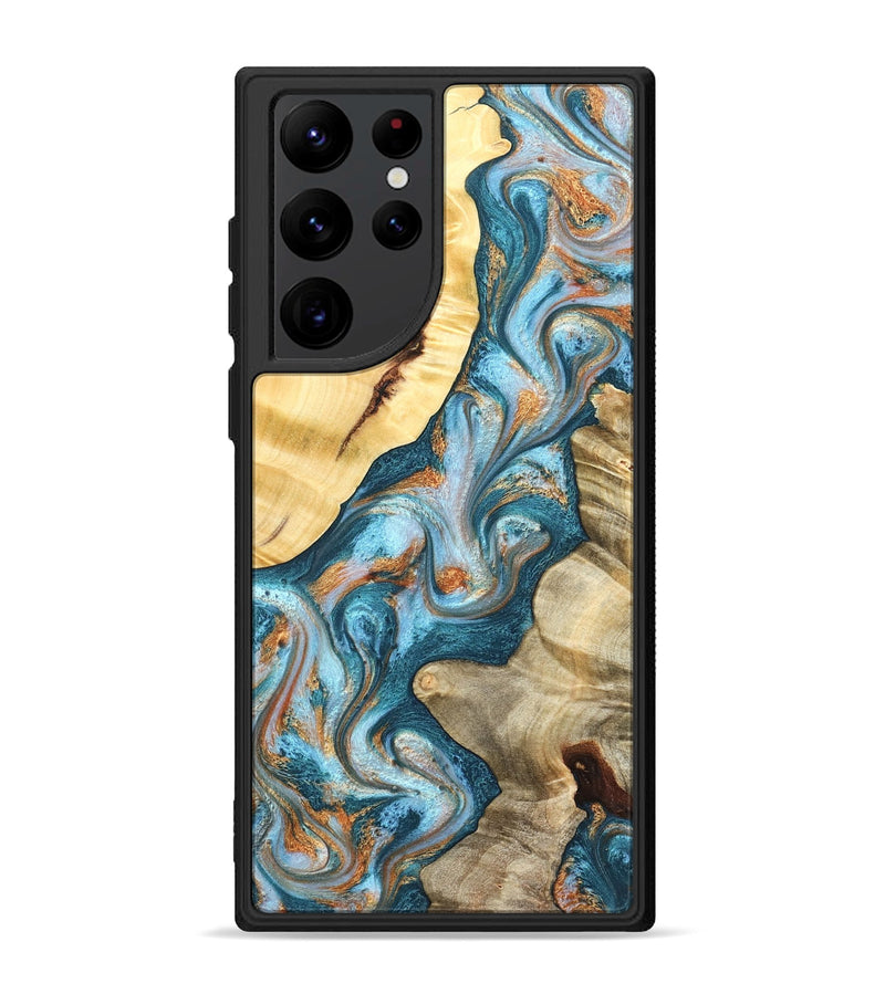 Galaxy S22 Ultra Wood Phone Case - Obie (Teal & Gold, 823712)