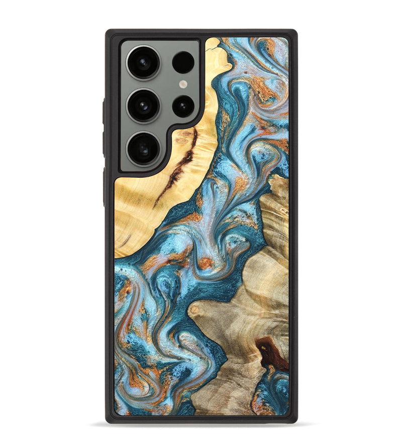 Galaxy S23 Ultra Wood Phone Case - Obie (Teal & Gold, 823712)