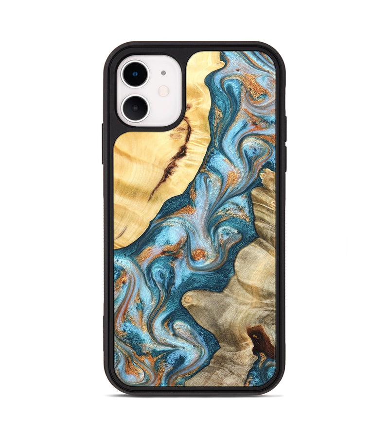 iPhone 11 Wood Phone Case - Obie (Teal & Gold, 823712)
