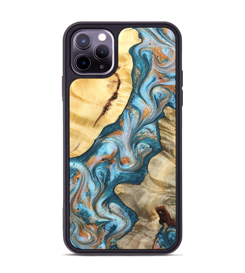 iPhone 11 Pro Max Wood Phone Case - Obie (Teal & Gold, 823712)